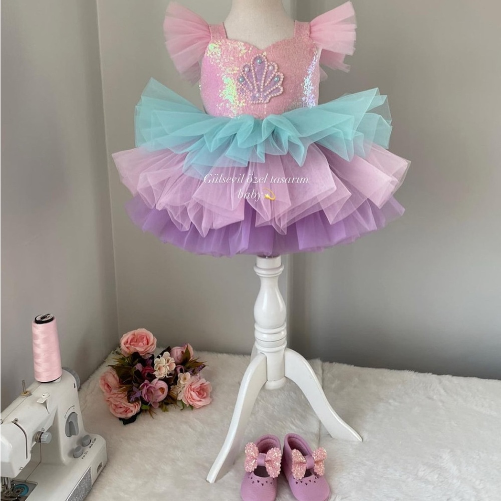 Pink and Purple Tutu Dress with Shell Design